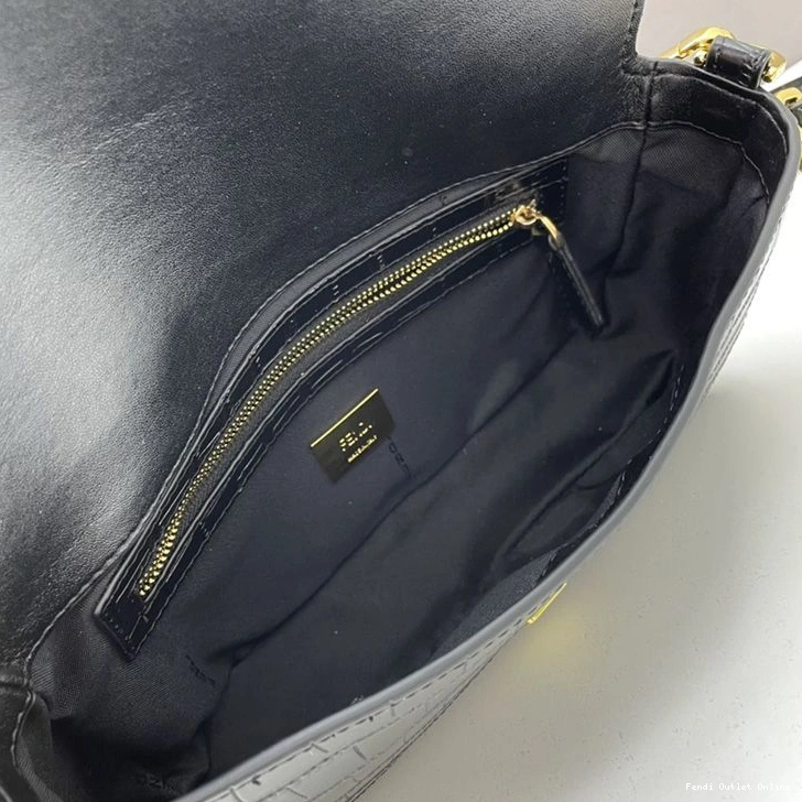 Affordable Crocodile Leather Black In Medium Baguette Fendi Bag 0724